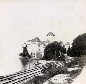 Switzerland Vaud Leman Chillon Castle Railway Old Stereo Stereoview Photo 1900