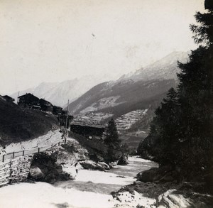 Switzerland Valais Viege River at Zermatt Old Stereo Stereoview Photo 1900