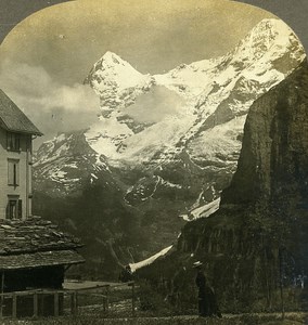 Switzerland Mittaghorn & Grosshorn from Murren Old Stereo Photo William Rau 1900