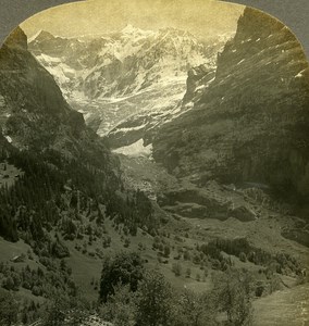 Switzerland Fiescherhorn from Valley Grindelwald Old Stereo Photo W Rau 1900