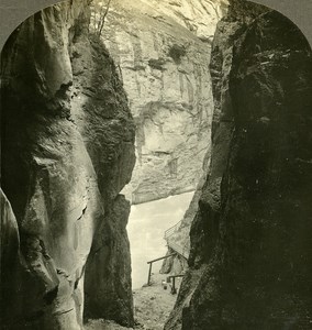 Switzerland Gorge of Aare Old Stereo Photo Stereoview William Rau 1900