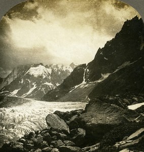 Switzerland Mer de Glace from Hotel Montanvert Old Stereo Photo William Rau 1900