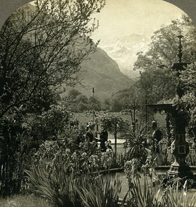 Switzerland Interlaken Gardens of Hotel Victoria Stereo Photo William Rau 1900