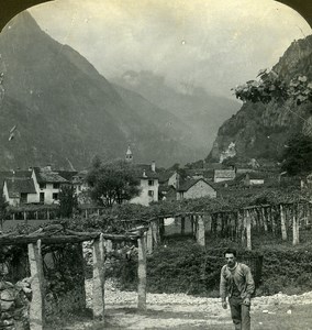 Switzerland Cosy Homes & Sunny Vineyards on Alps Old Stereo Photo ASC 1900