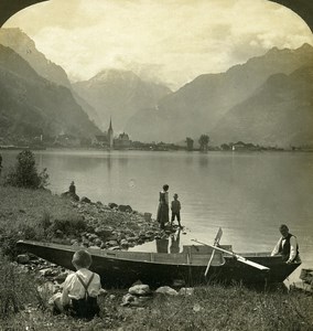 Switzerland Fluelen lake Lucerne Old Stereo Photo Stereoview ASC 1900