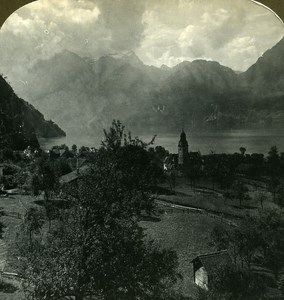 Switzerland Sisikon & Lake Lucerne Old Stereo Photo Stereoview ASC 1900