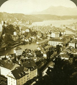 Switzerland Lucerne Panorama Old Stereo Photo Stereoview ASC 1900