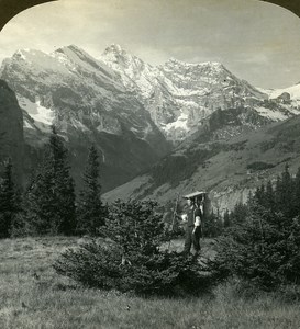 Switzerland Swiss Farmer Breithorn Alps Old Stereo Photo Stereoview ASC 1900