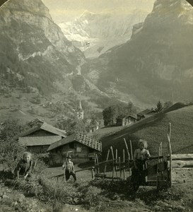 Switzerland Grindelwald happy Children Panorama Old Stereo Photo ASC 1900