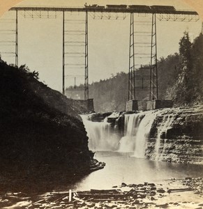 USA Bridge & Falls on the Line of the Erie Railway Old Stereo Photo 1900