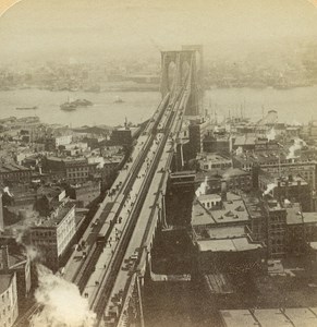 USA New York Brooklyn Bridge Panorama Old Stereo Stereoview Photo 1900