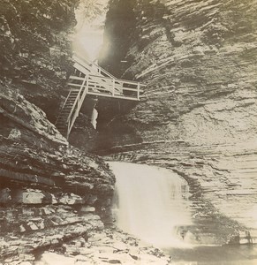 USA Fawn Leap Catskill Mounts New York Old Stereo Stereoview Photo 1900