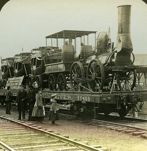 USA First Engine Train in America Old Stereo Photo Stereoview ASC RY Young 1900