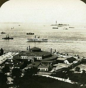 USA New York Harbor Panorama Old Stereo Photo Stereoview ASC RY Young 1900