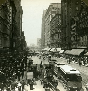 USA Chicago State Street north from Madison Old Stereo Photo HC White 1900