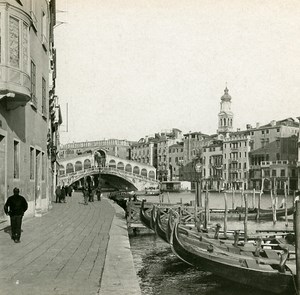 Italy Venezia Bridge Rialto Old SIP Stereo Stereoview Photo 1900