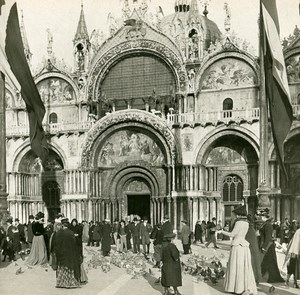 Italy Venezia St Mark's Basilica on Sunday Old SIP Stereo Stereoview Photo 1900