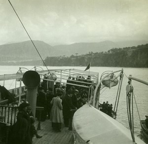 Italy Departure from Sorrento Saloon Steamer Old Possemiers Stereo Photo 1910