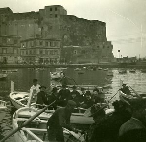 Italy Naples Napoli Boarding at Santa Lucia Old Possemiers Stereo Photo 1910