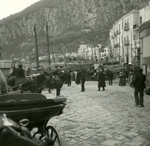 Italy Capri Piazza Marina Old Possemiers Stereo Photo Stereoview 1910