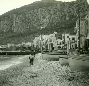 Italy Capri Marina Grande Old Possemiers Stereo Photo Stereoview 1910