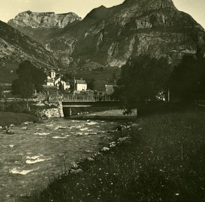 France Pyrenees Gavarnie Village & Pike Sangue Old Possemiers Stereo Photo 1910
