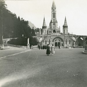 France Pyrenees Lourdes Basilica Old Possemiers Stereo Photo Stereoview 1910