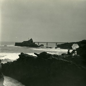 France Biarritz Rocher de la Vierge Old Possemiers Stereo Photo Stereoview 1910