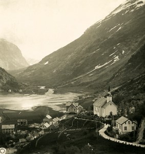 Norway Hellesylt Panorama Old NPG Stereo Stereoview Photo 1900