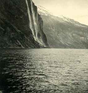 Norway Geirangerfjord Panorama Old NPG Stereo Stereoview Photo 1900