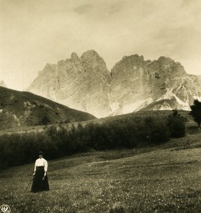 Italy Alps Dolomite Pomagagnon view taken from Cortina Old NPG Stereo Photo 1900