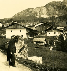 Italy Alps Dolomites Cortina Alvero Houses Old NPG Stereo Stereoview Photo 1900