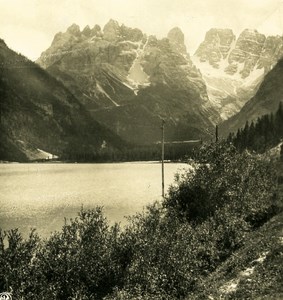 Italy Alps Dolomites Lake of Landro Monte Christallo Old NPG Stereo Photo 1900