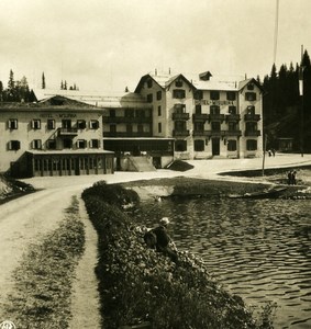 Italy Alps Dolomites Misurina Lake Border Hotel Old NPG Stereo Photo 1900