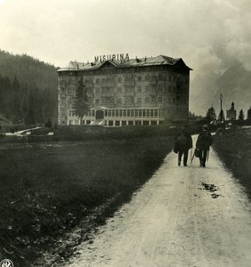 Italy Alps Dolomites Misurina Lake Border Hotel Old NPG Stereo Photo 1900