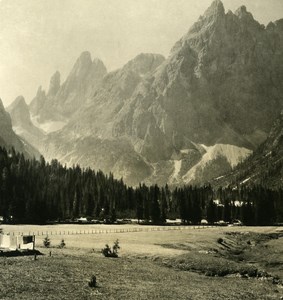 Italy Alps Dolomites Panorama View of Hotel Dolomiti Old NPG Stereo Photo 1900