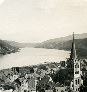 Germany Rhine River Bacharach panorama Old NPG Stereo Stereoview Photo 1900
