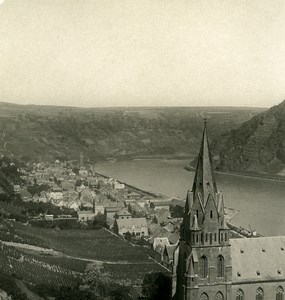 Germany Rhine River Oberwesel Panorama Old NPG Stereo Stereoview Photo 1900