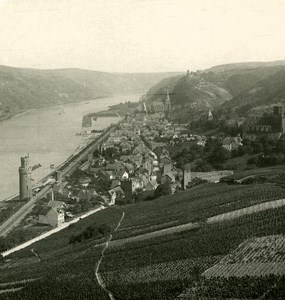 Germany Rhine River Oberwesel Panorama Old NPG Stereo Stereoview Photo 1900