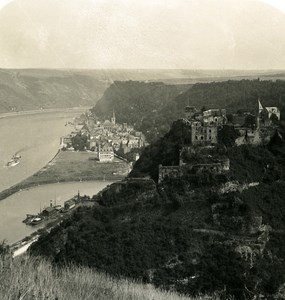 Germany Rhine River Sankt Goar Panorama Old NPG Stereo Stereoview Photo 1900