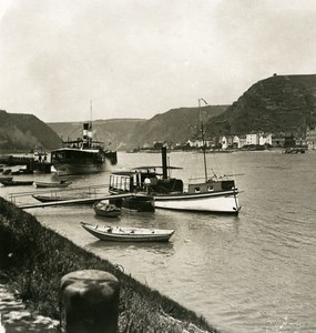 Germany Rhine River Sankt Goar Panorama Old NPG Stereo Stereoview Photo 1900