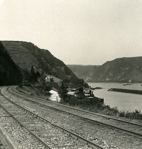 Germany Rhine River Sankt Goar Panorama Old NPG Stereo Stereoview Photo 1900