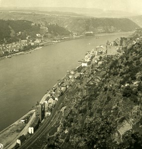 Germany Rhine River Sankt Goar Panorama Old NPG Stereo Stereoview Photo 1900