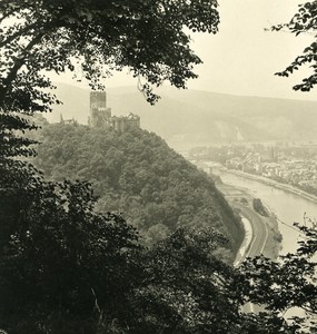 Germany Rhine River Lahneck Castle Old NPG Stereo Stereoview Photo 1900