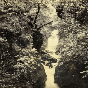 UK North Wales Ffestiniog Falls of the Cynfael Old Stereoview Photo Bedford 1865