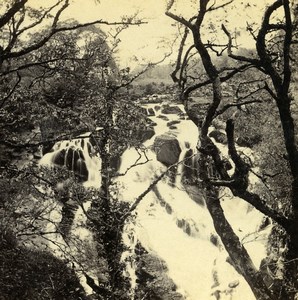 UK North Wales Betws-y-Coed Upper Falls Old Stereoview Photo Bedford 1865