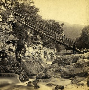 UK North Wales Betws-y-Coed Miner Bridge Old Stereoview Photo Bedford 1865