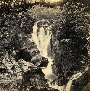 UK North Wales Betws-y-Coed Falls of the Machno Stereoview Photo Bedford 1865