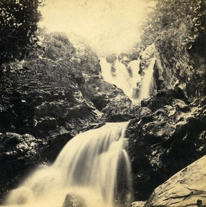 UK North Wales Betws-y-Coed Falls of the Machno Stereoview Photo Bedford 1865