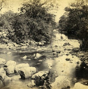 UK North Wales Betws-y-Coed Llugwy River Old Stereoview Photo Bedford 1865